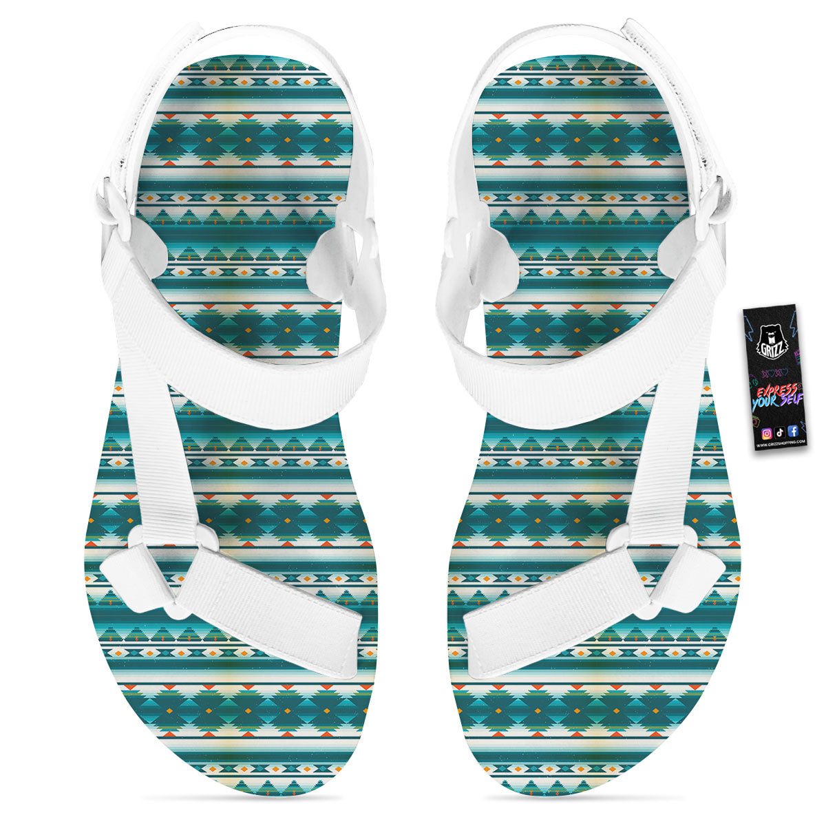 Native American Ethnic Print Pattern White Open Toe Sandals-grizzshop