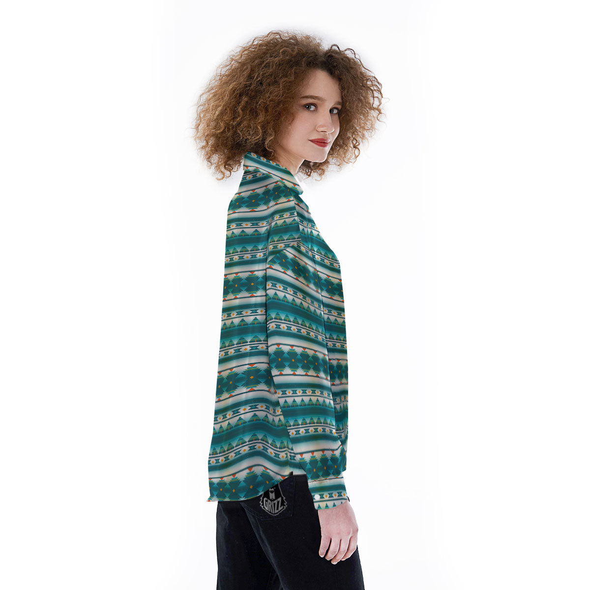 Native American Ethnic Print Pattern Women's Long Sleeve Shirts-grizzshop