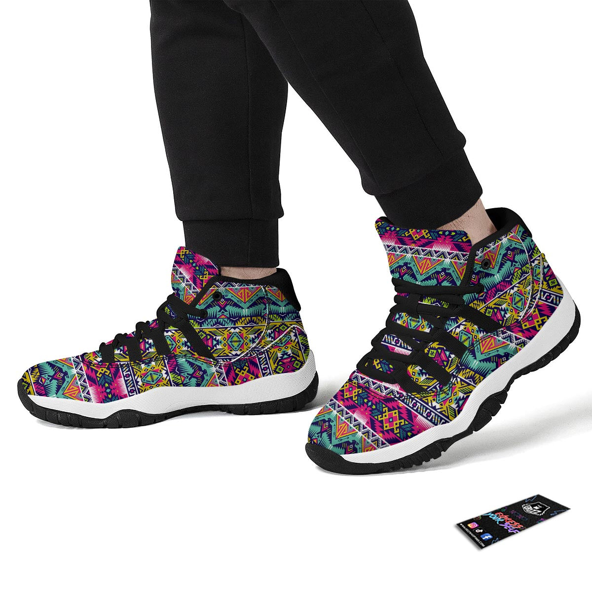 Native American Indians Aztec Tribal Navajo Print Black Bball Shoes-grizzshop