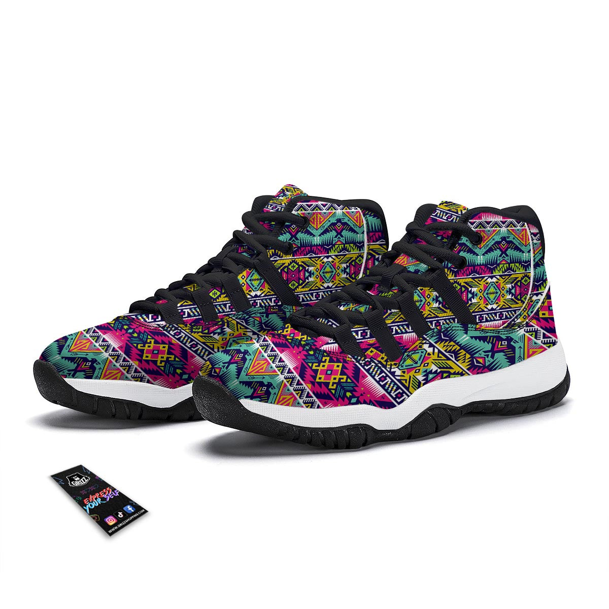 Native American Indians Aztec Tribal Navajo Print Black Bball Shoes-grizzshop