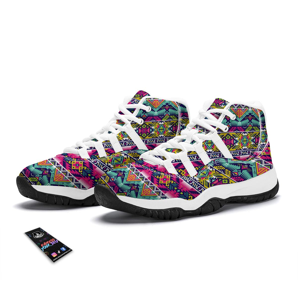 Native American Indians Aztec Tribal Navajo Print White Bball Shoes-grizzshop
