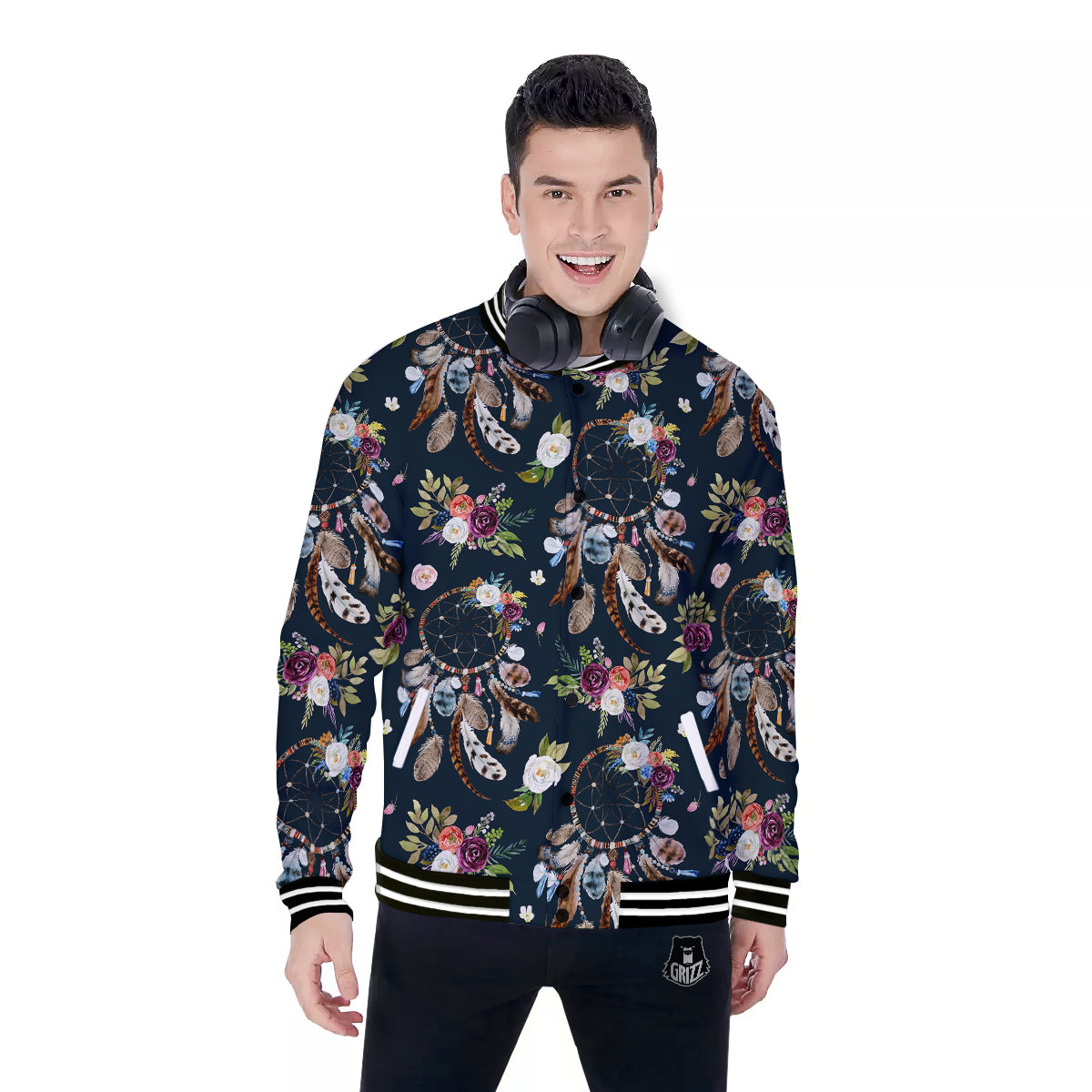 Native Dream Catcher Vintage Print Pattern Baseball Jacket-grizzshop