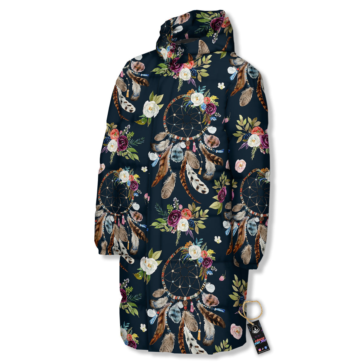 Native Dream Catcher Vintage Print Pattern Long Down Jacket-grizzshop