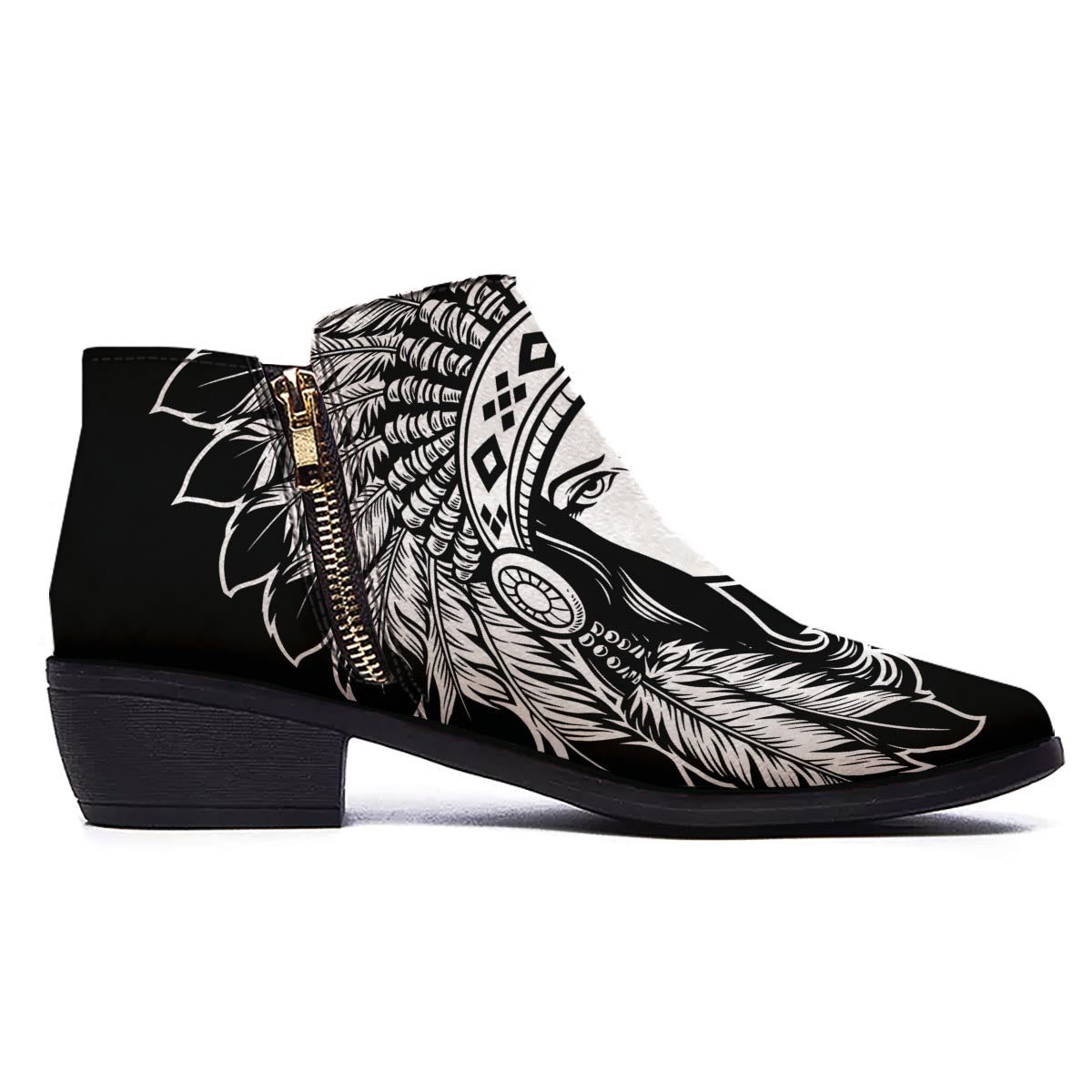 Native Indian Girl Tribal Print Ankle Boots-grizzshop
