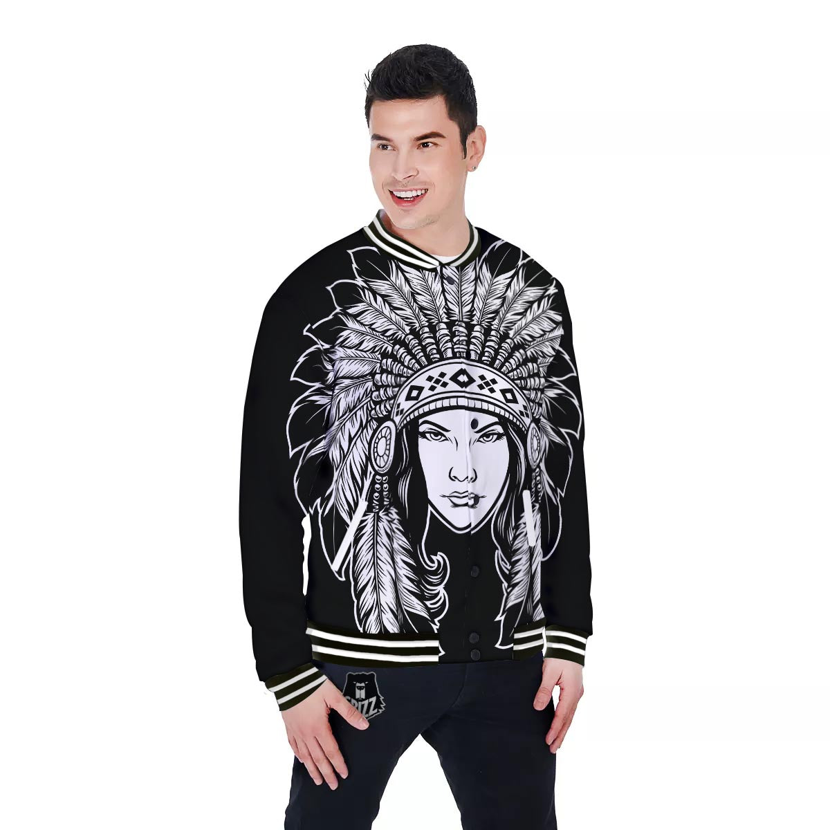 Native Indian Girl Tribal Print Baseball Jacket-grizzshop