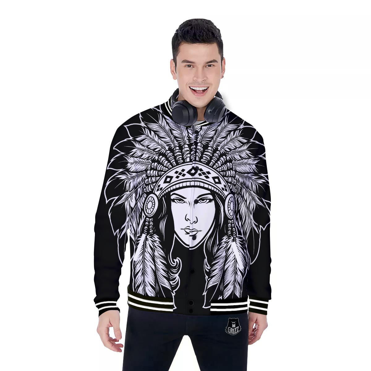 Native Indian Girl Tribal Print Baseball Jacket-grizzshop