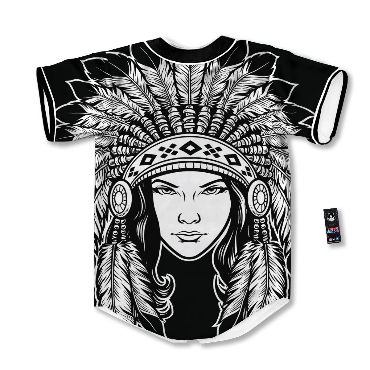 Native Indian Girl Tribal Print Baseball Jersey-grizzshop