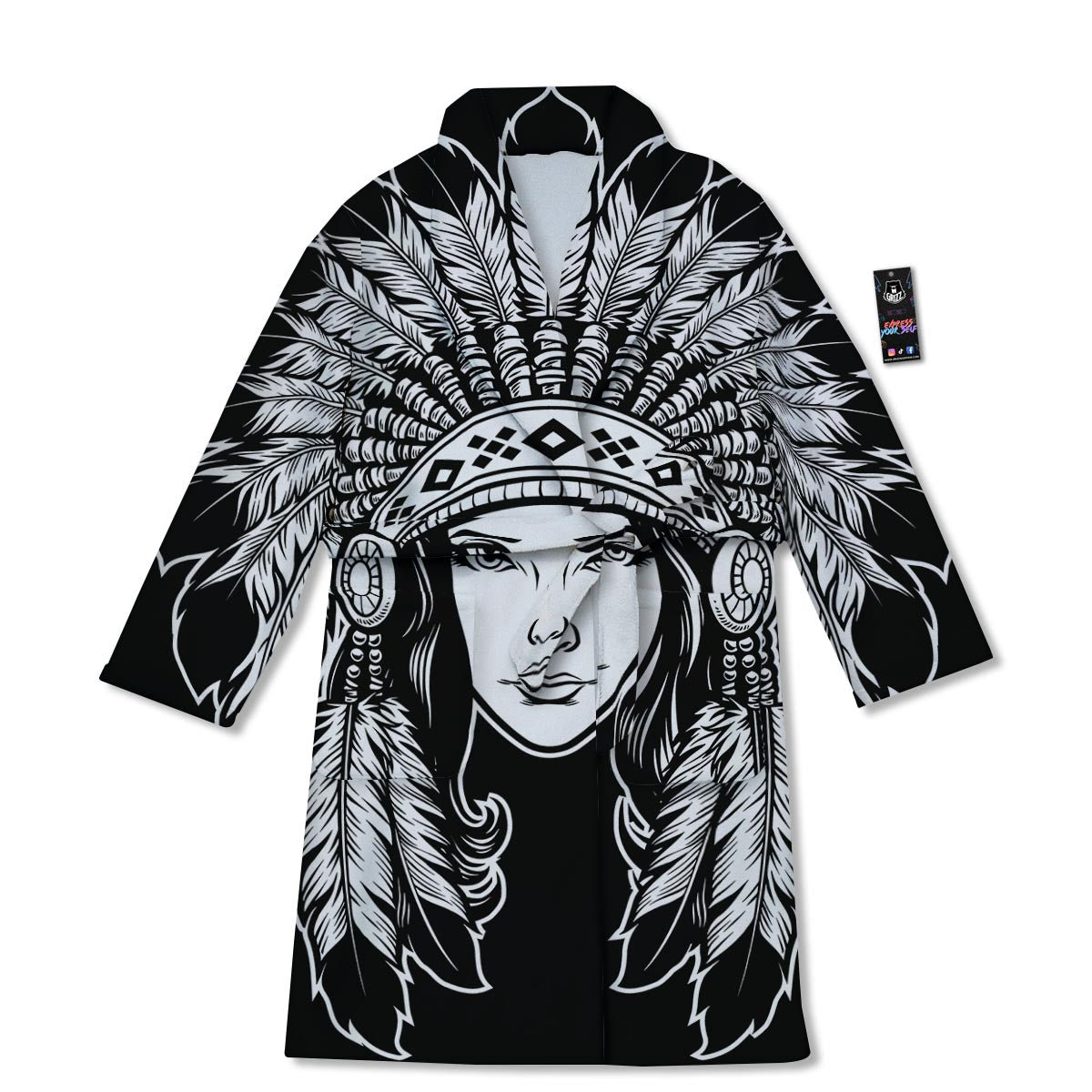 Native Indian Girl Tribal Print Bathrobe-grizzshop