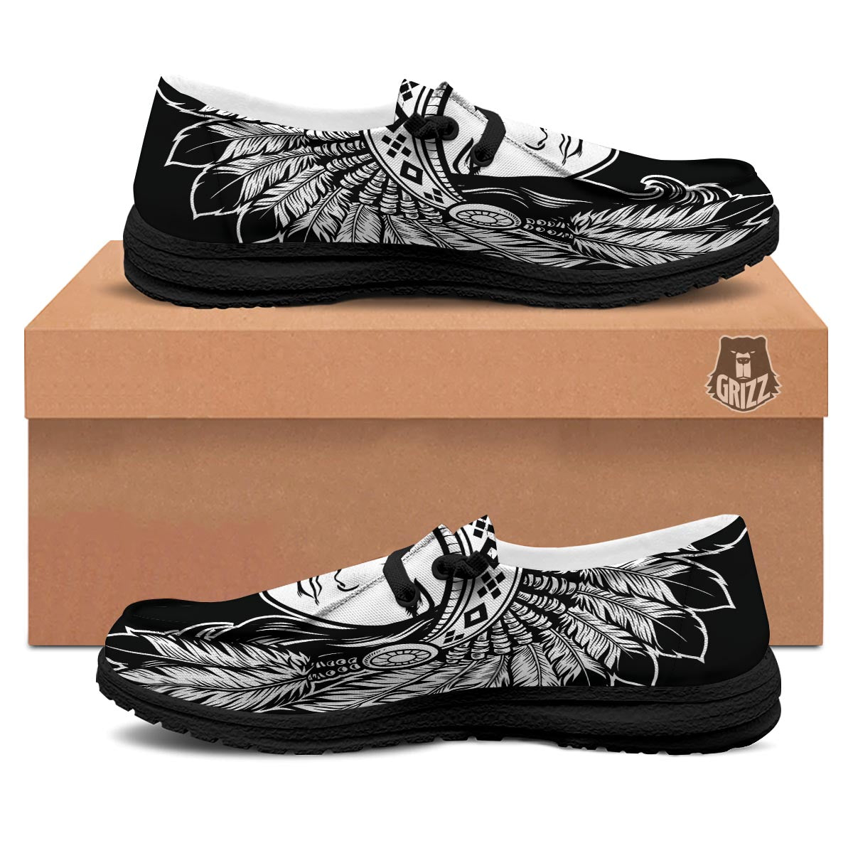 Native Indian Girl Tribal Print Black Loafers-grizzshop