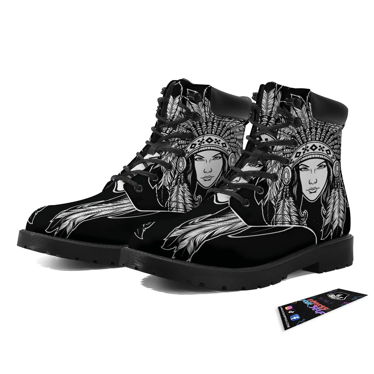 Native Indian Girl Tribal Print Boots-grizzshop