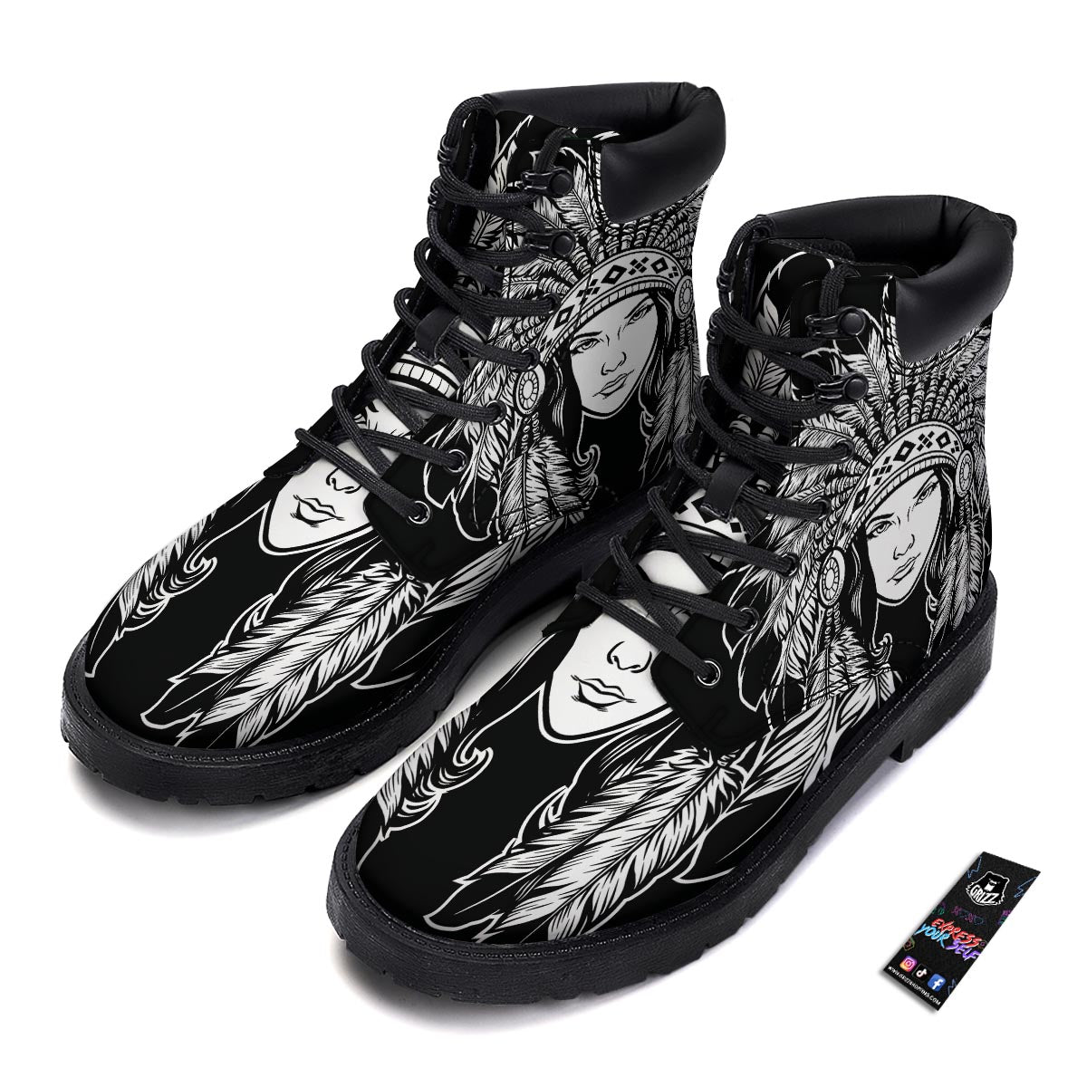 Native Indian Girl Tribal Print Boots-grizzshop