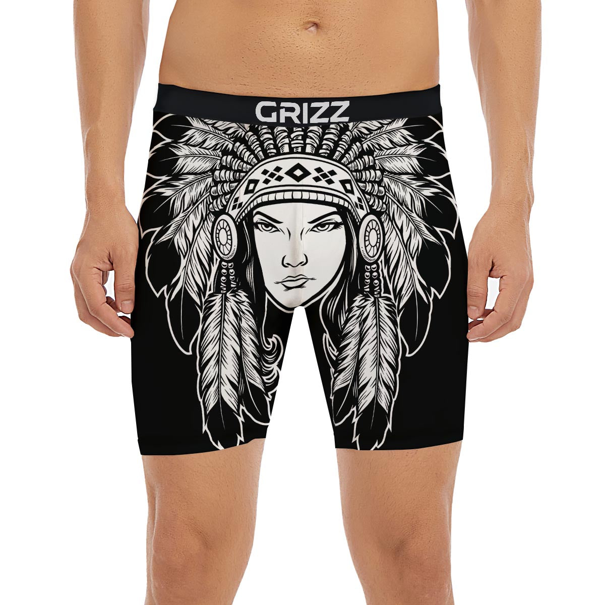 Native Indian Girl Tribal Print Boxer Briefs-grizzshop