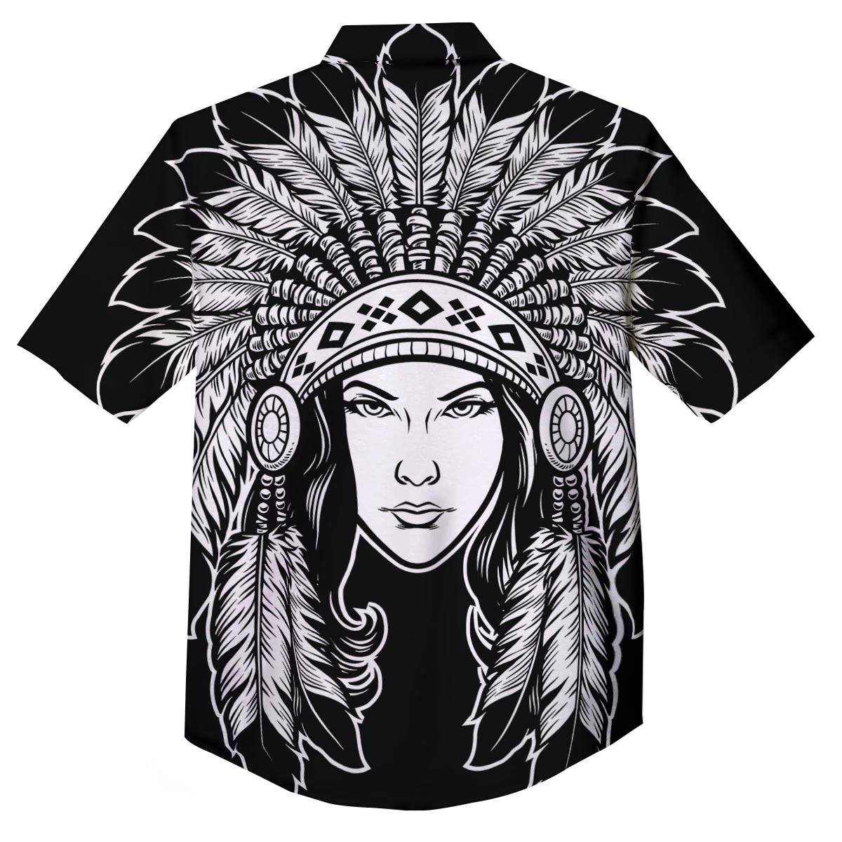Native Indian Girl Tribal Print Button Up Shirt-grizzshop