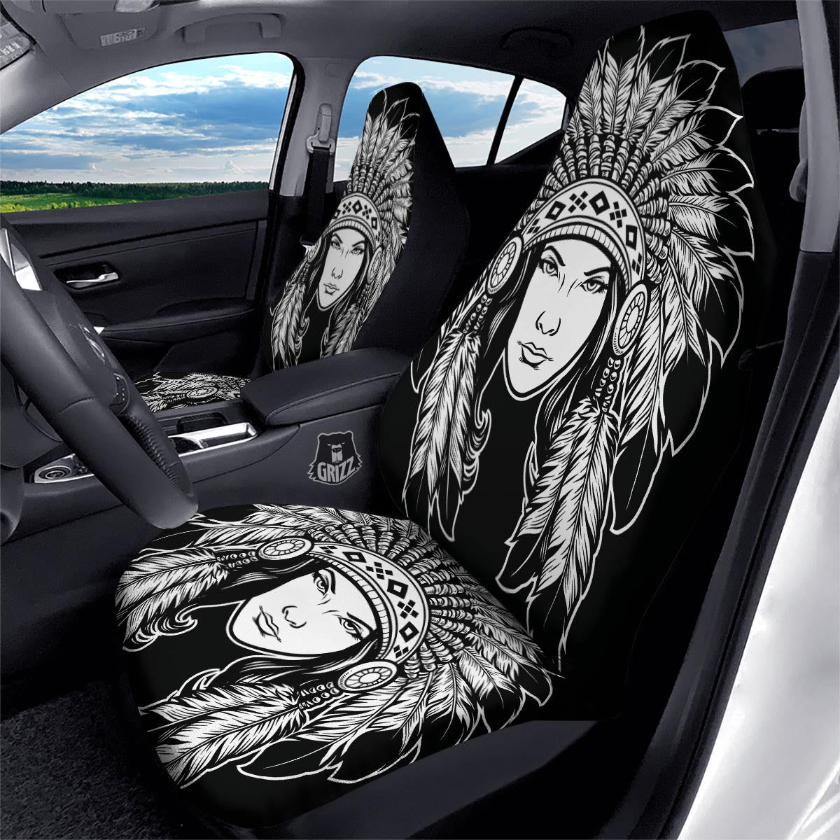 Native Indian Girl Tribal Print Car Seat Covers-grizzshop