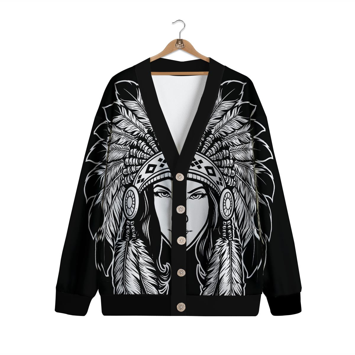 Native Indian Girl Tribal Print Cardigan-grizzshop