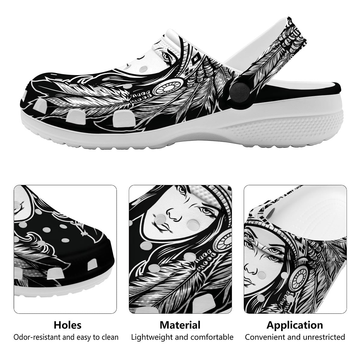 Native Indian Girl Tribal Print Clog-grizzshop