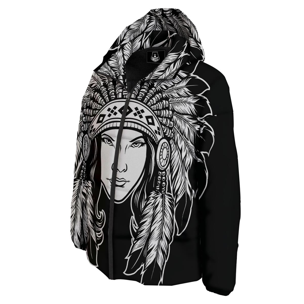 Native Indian Girl Tribal Print Down Jacket-grizzshop