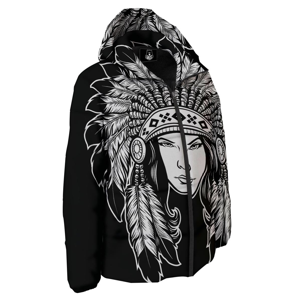 Native Indian Girl Tribal Print Down Jacket-grizzshop