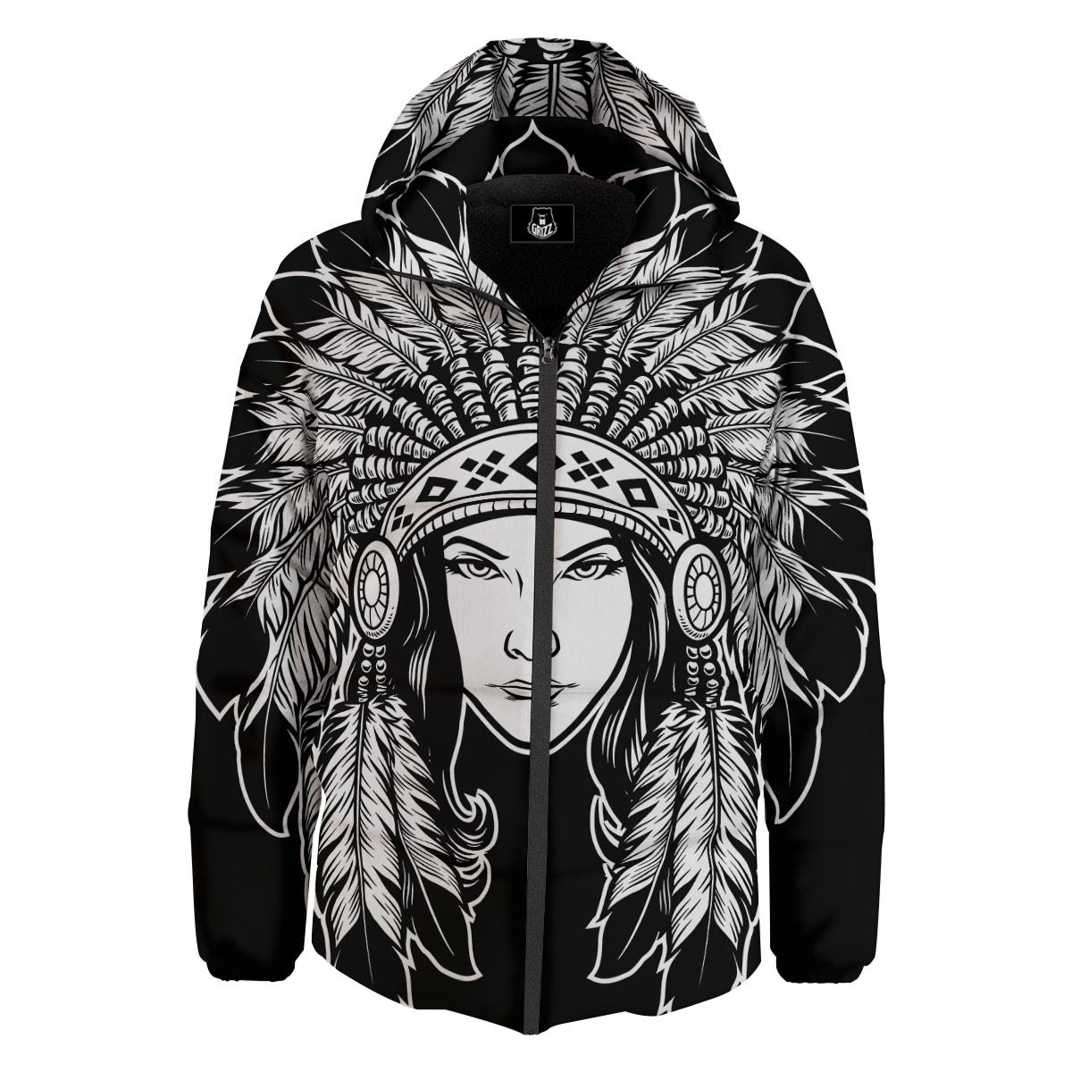 Native Indian Girl Tribal Print Down Jacket-grizzshop