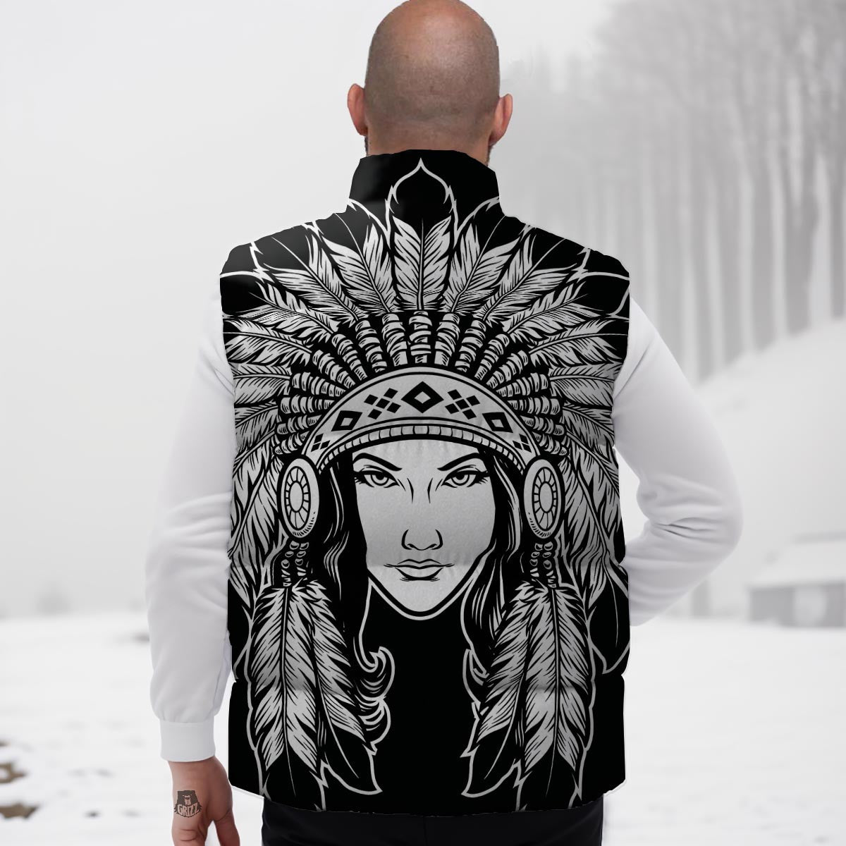 Native Indian Girl Tribal Print Down Vest