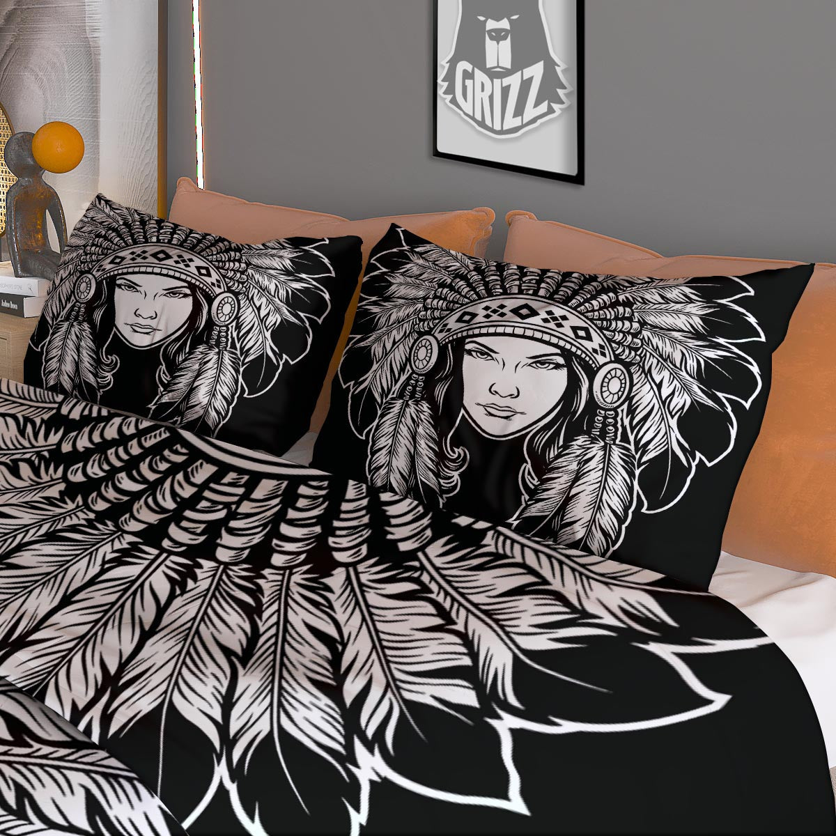 Native Indian Girl Tribal Print Duvet Cover Bedding Set