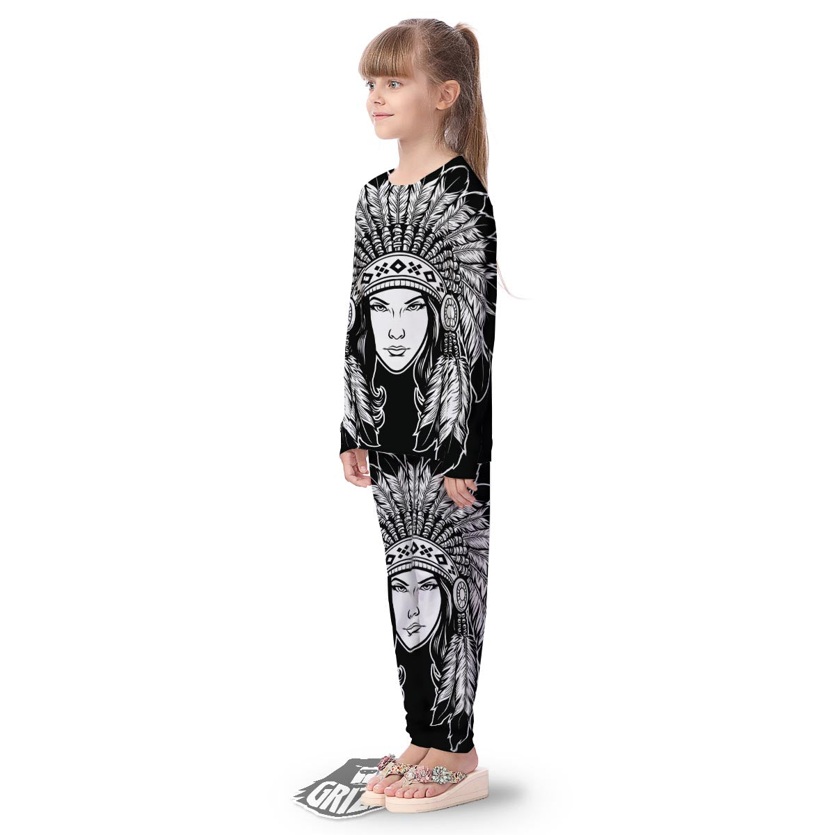 Native Indian Girl Tribal Print Kid's Pajamas-grizzshop