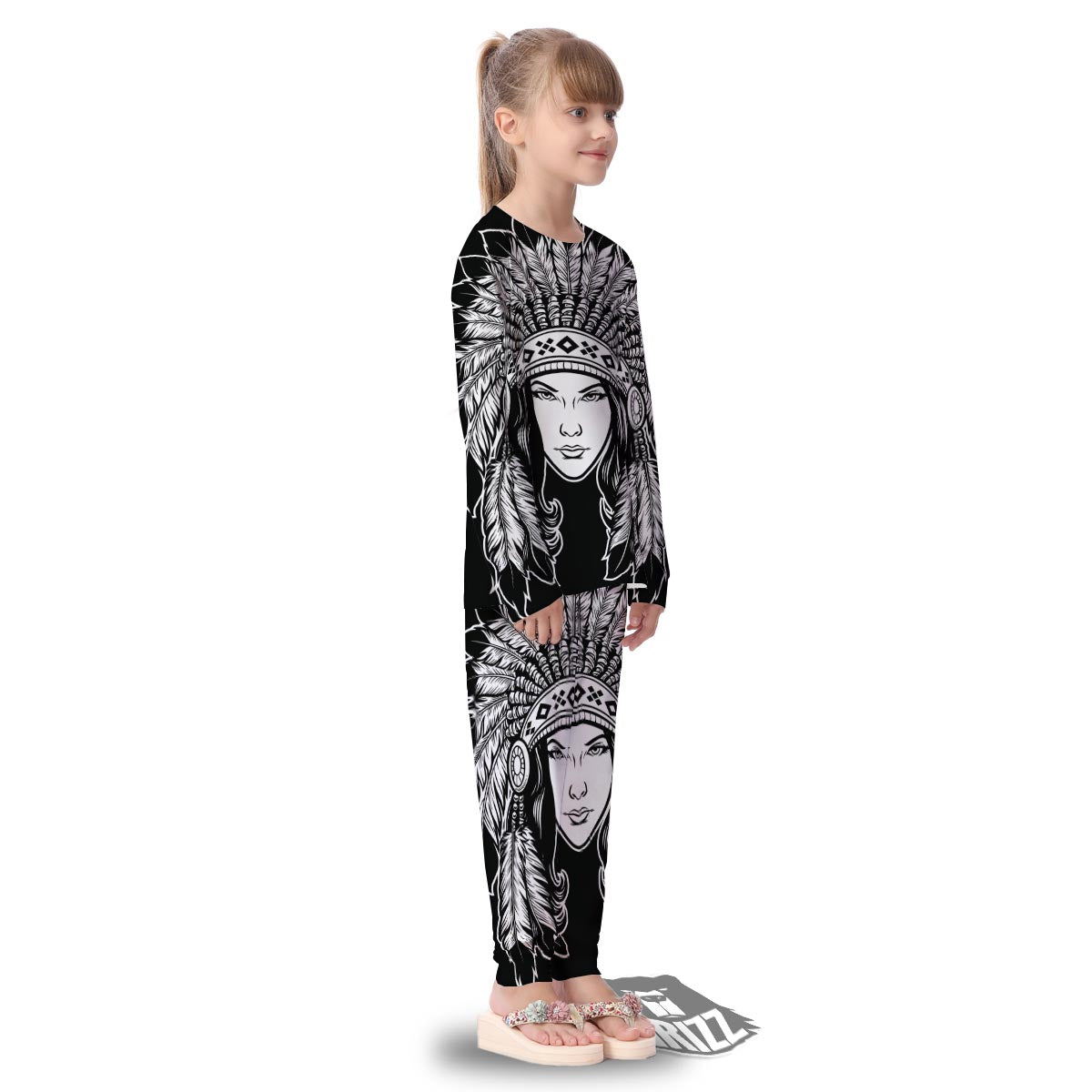 Native Indian Girl Tribal Print Kid's Pajamas-grizzshop