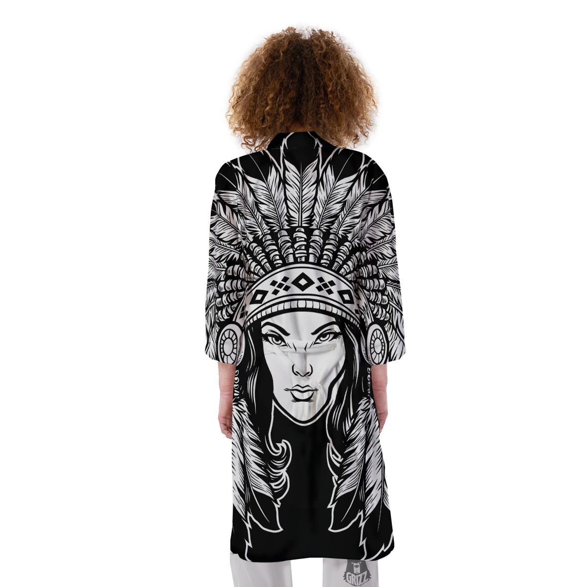 Native Indian Girl Tribal Print Kimono-grizzshop