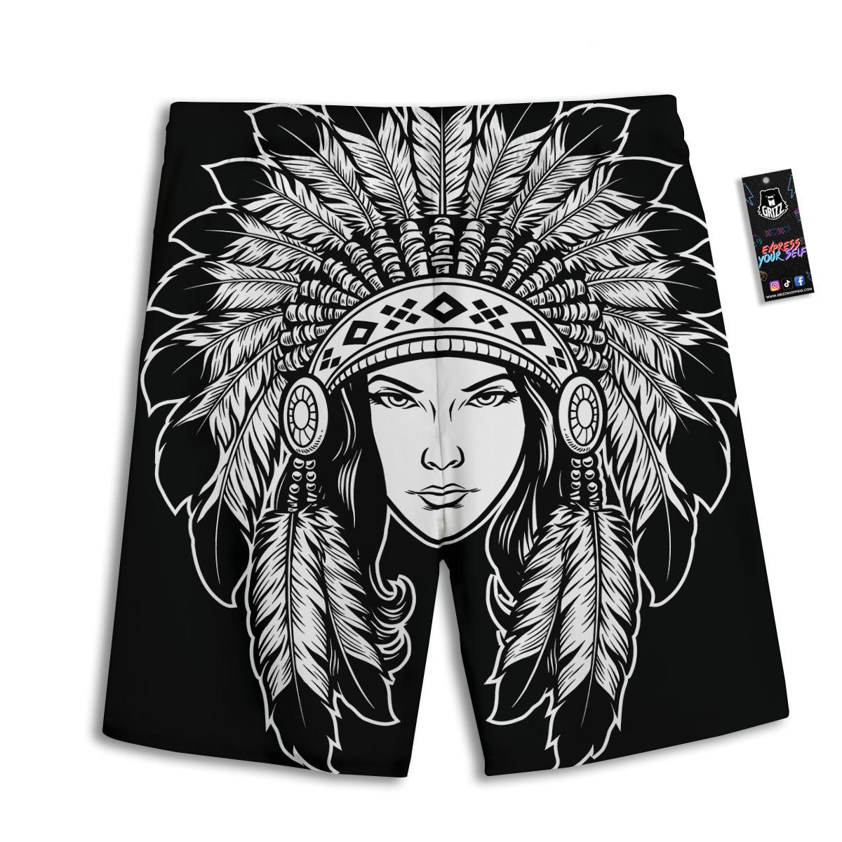 Native Indian Girl Tribal Print Men's Athletic Shorts