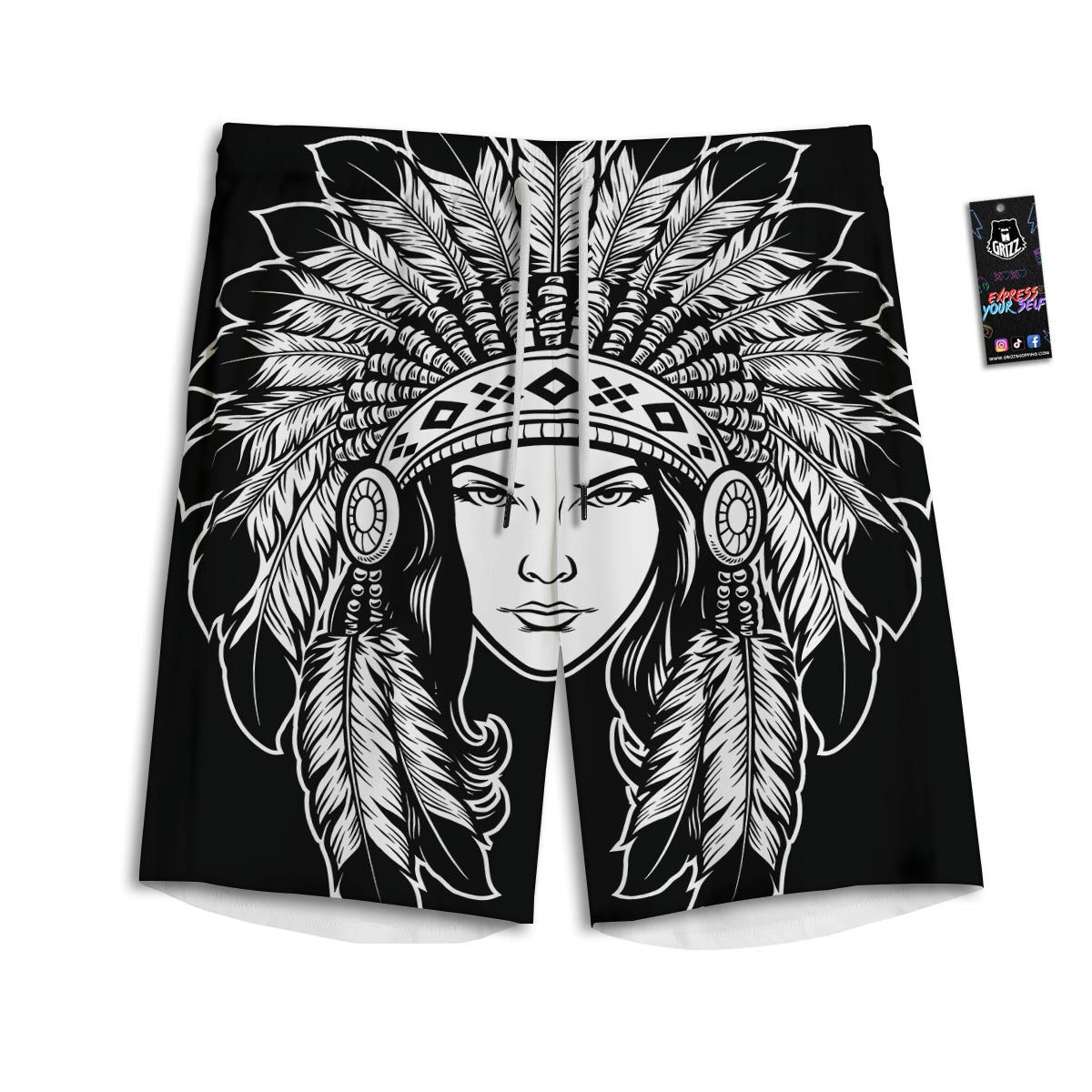 Native Indian Girl Tribal Print Men's Athletic Shorts