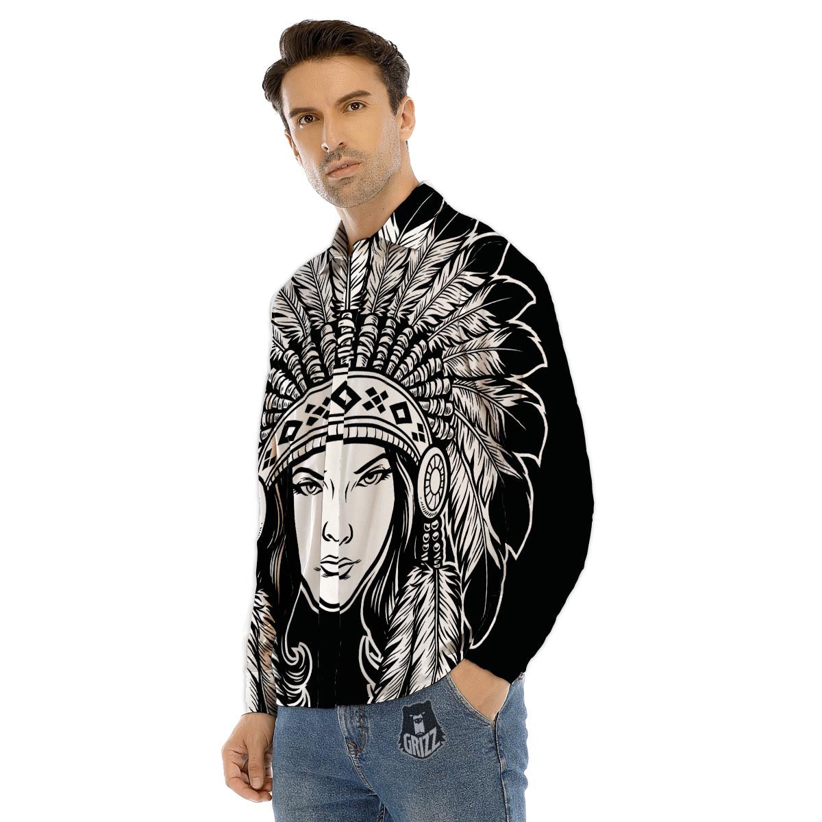 Native Indian Girl Tribal Print Men's Dress Shirts-grizzshop