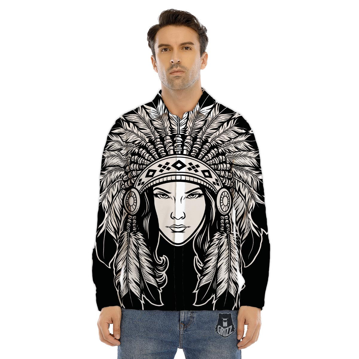 Native Indian Girl Tribal Print Men's Dress Shirts-grizzshop