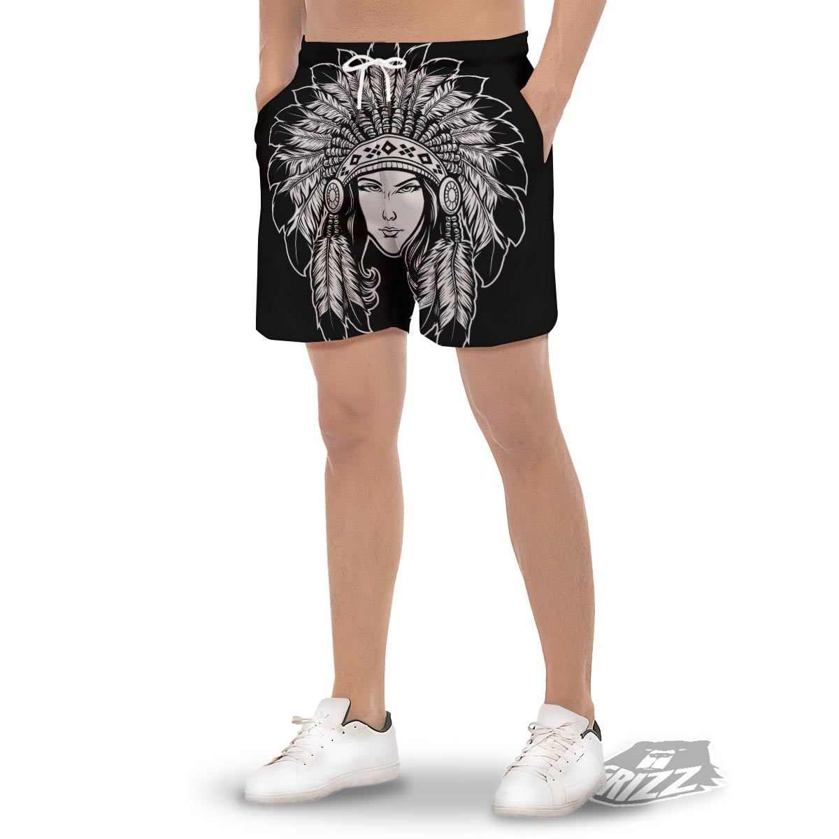 Native Indian Girl Tribal Print Men's Gym Shorts-grizzshop