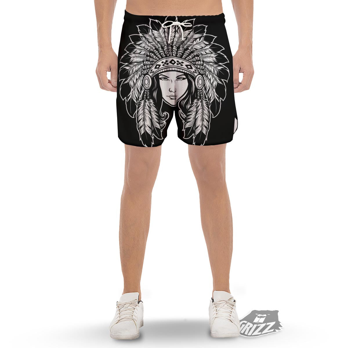 Native Indian Girl Tribal Print Men's Gym Shorts-grizzshop