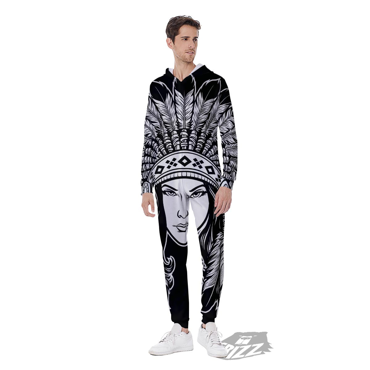 Native Indian Girl Tribal Print Men's Jumpsuit-grizzshop
