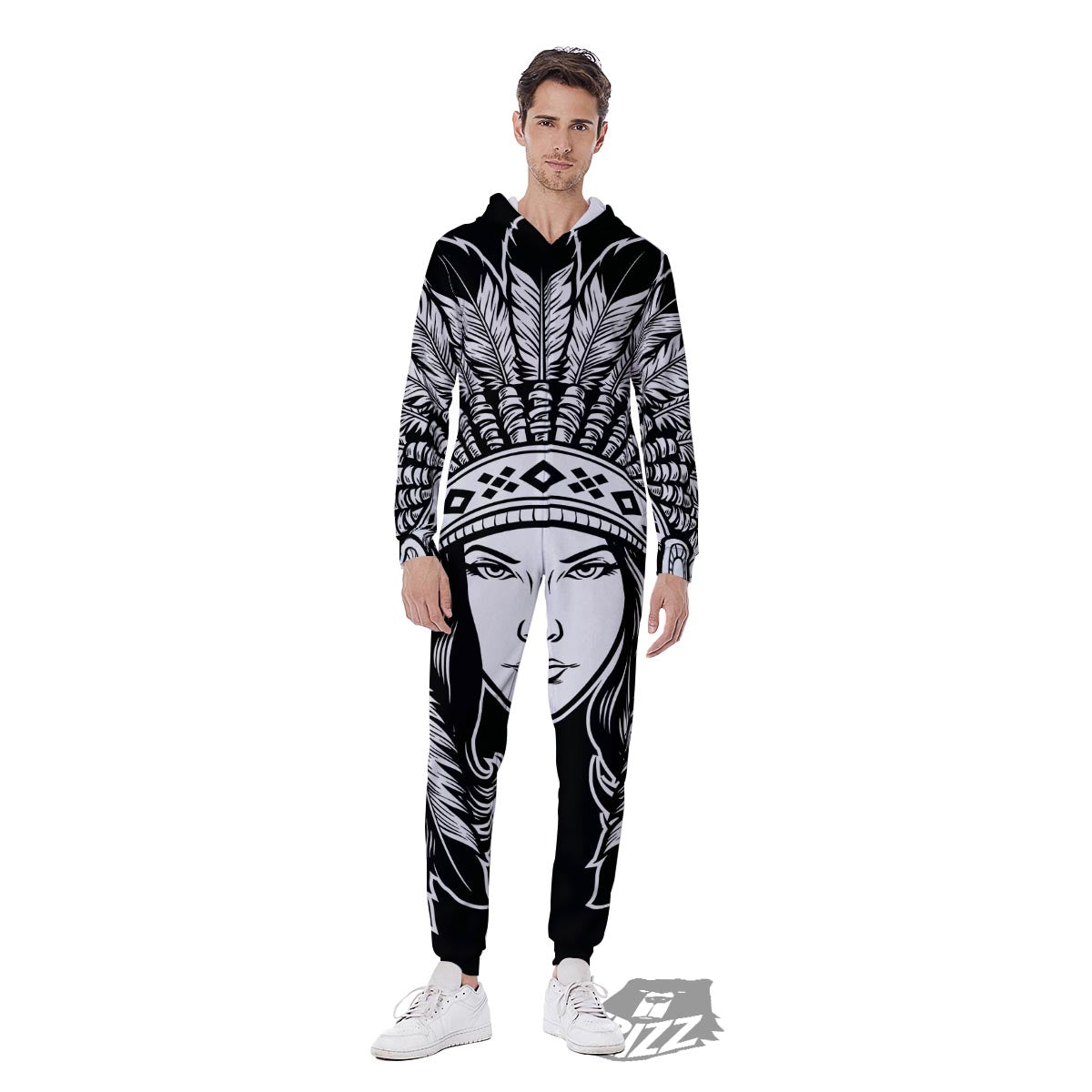 Native Indian Girl Tribal Print Men's Jumpsuit-grizzshop