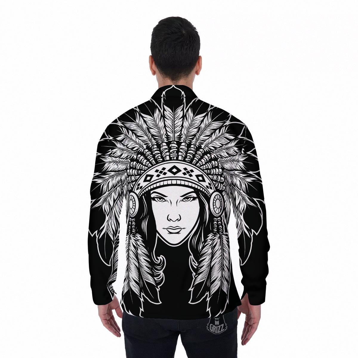 Native Indian Girl Tribal Print Men's Long Sleeve Shirts-grizzshop