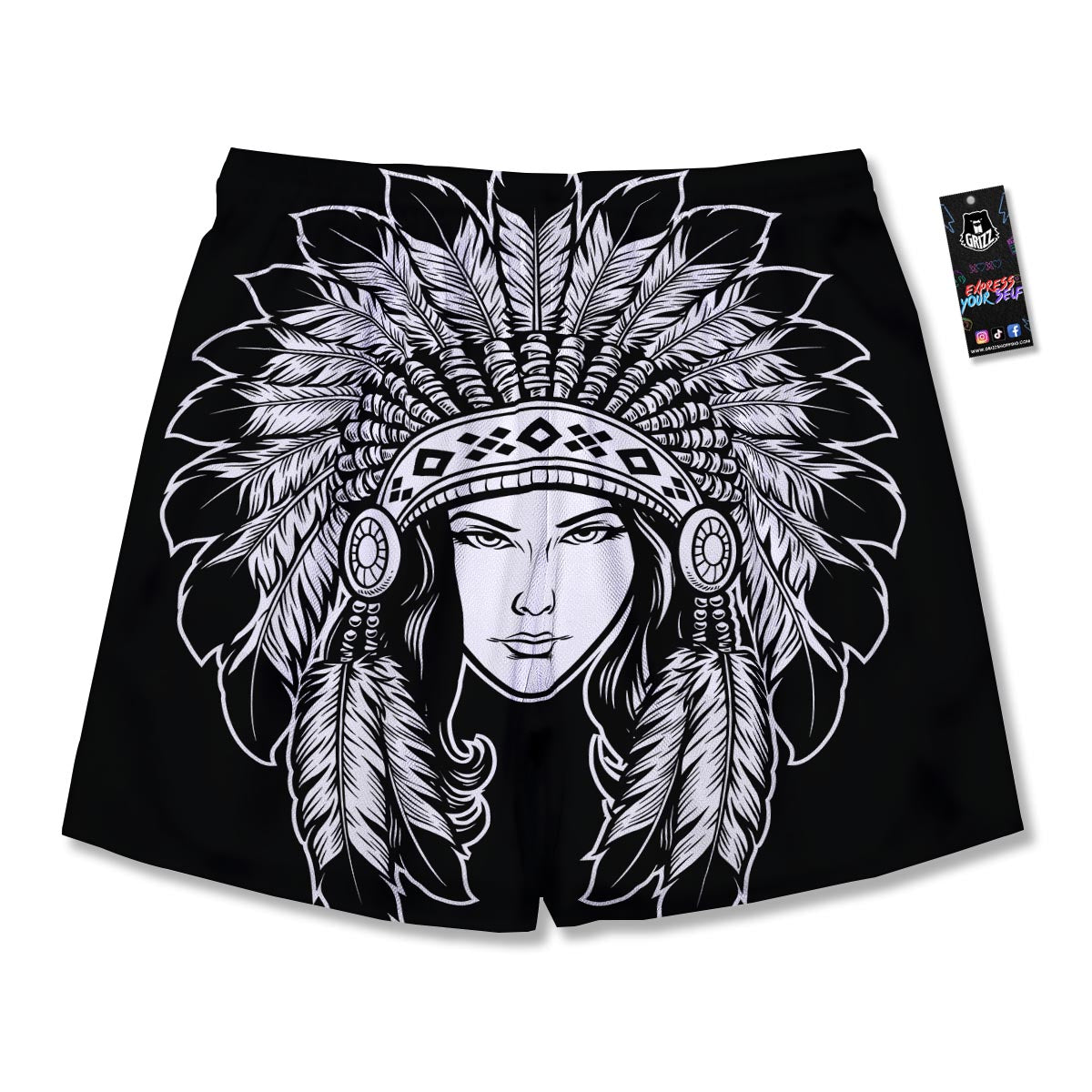Native Indian Girl Tribal Print Men's Running Shorts-grizzshop