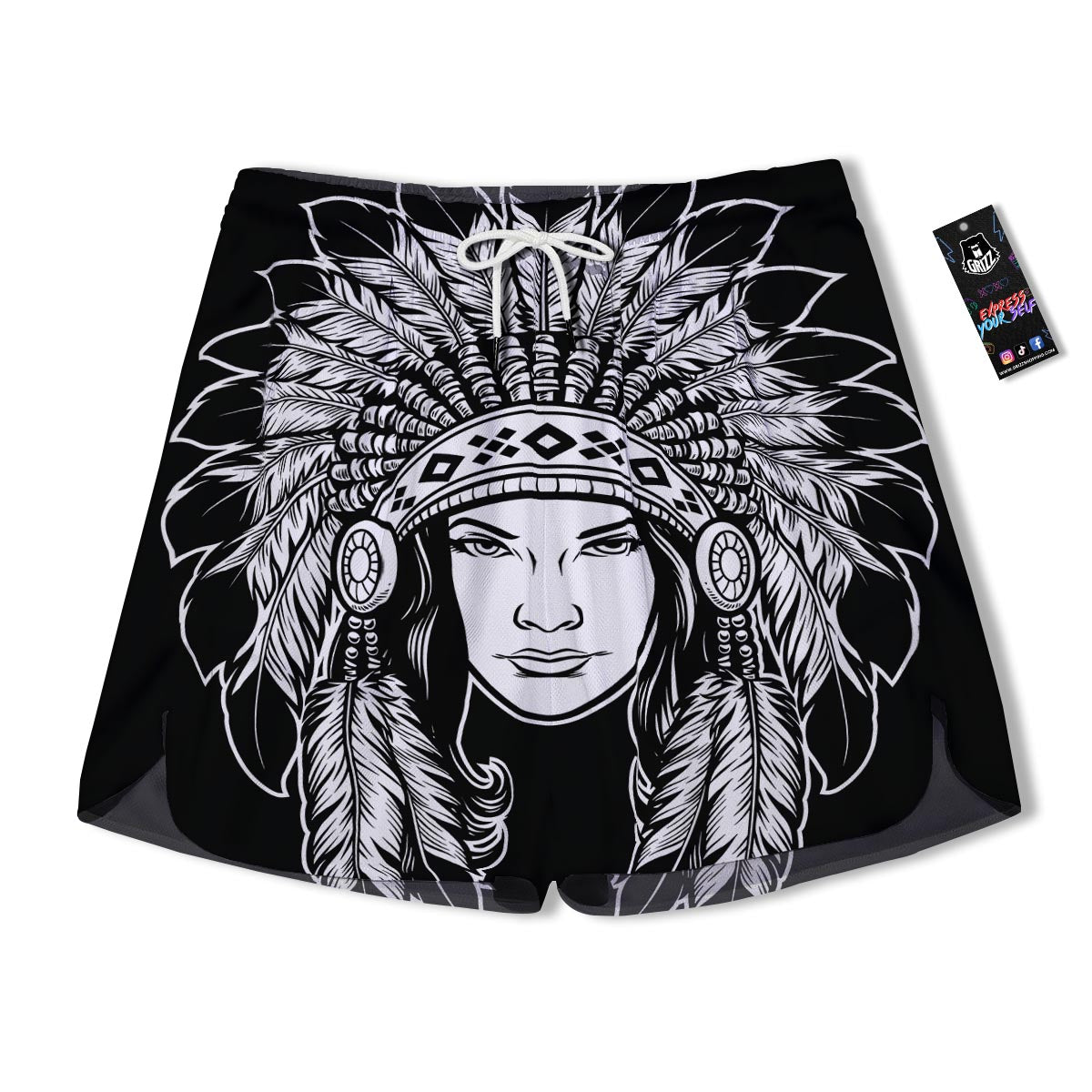 Native Indian Girl Tribal Print Men's Running Shorts-grizzshop