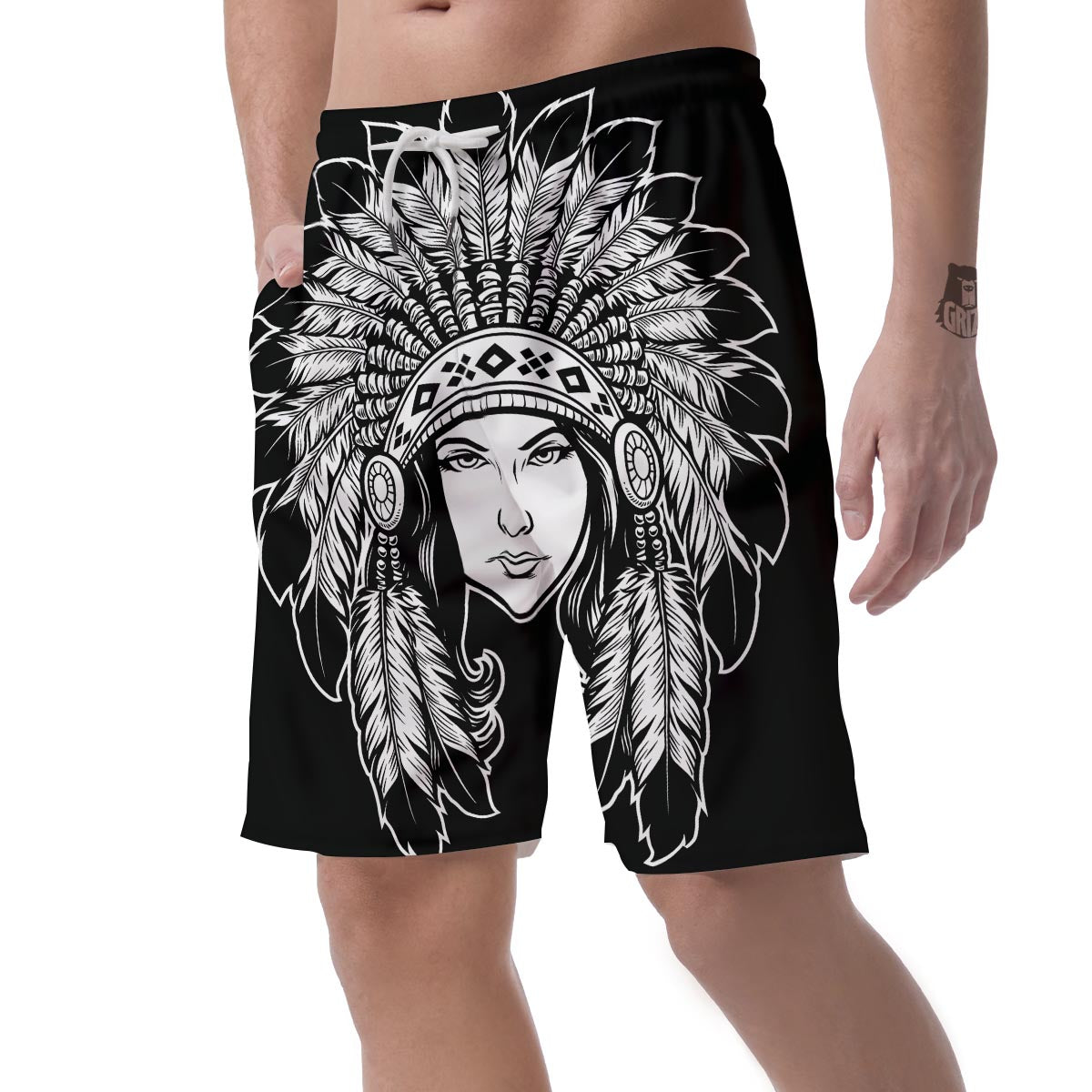 Native Indian Girl Tribal Print Men's Shorts-grizzshop