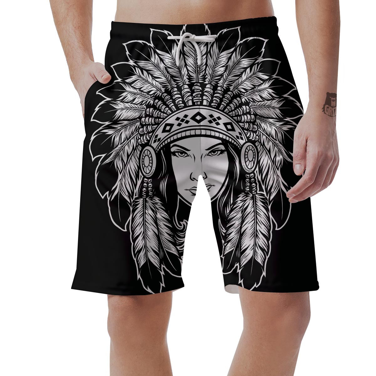 Native Indian Girl Tribal Print Men's Shorts-grizzshop