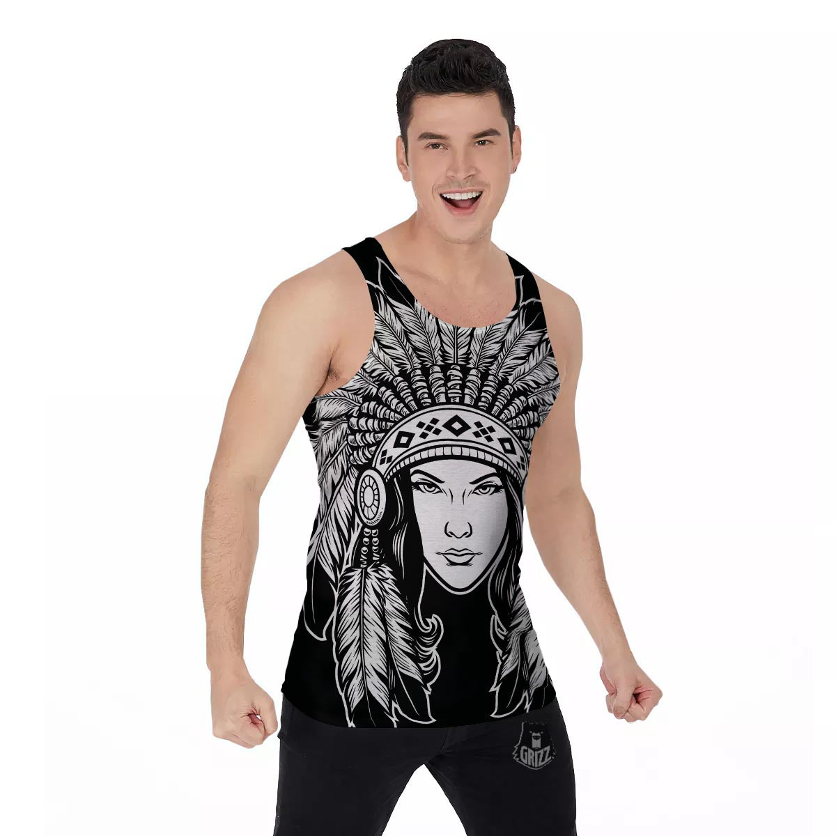 Native Indian Girl Tribal Print Men's Tank Top-grizzshop