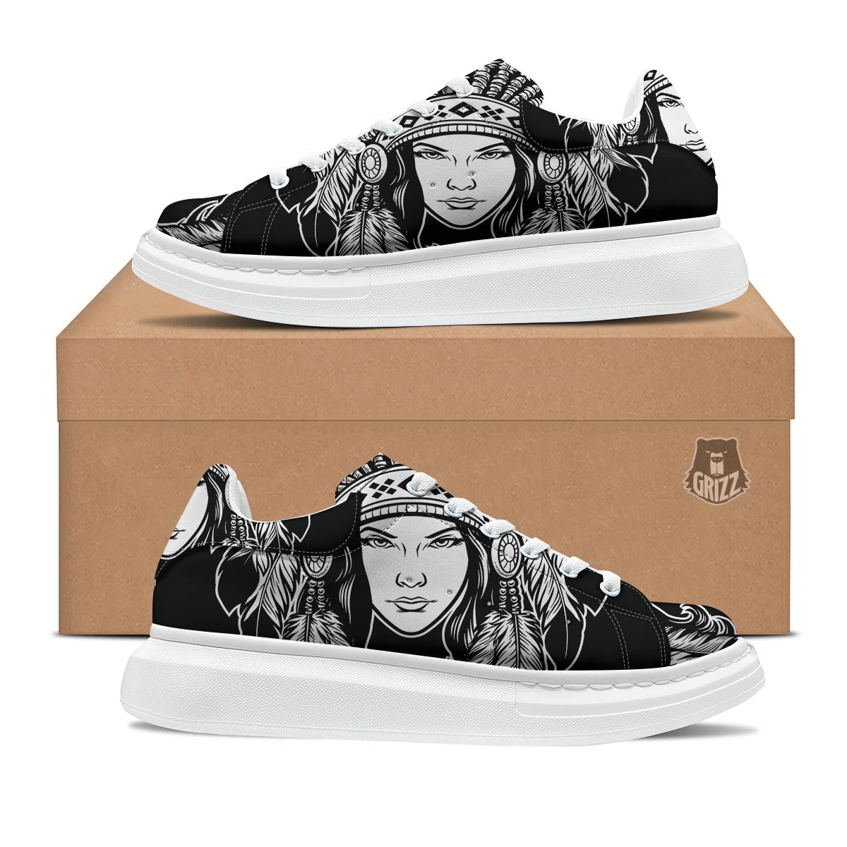Native Indian Girl Tribal Print Platform Shoes-grizzshop