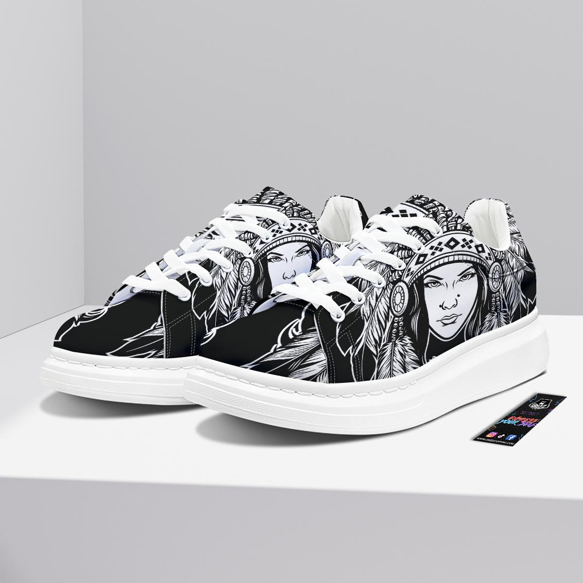 Native Indian Girl Tribal Print Platform Shoes-grizzshop