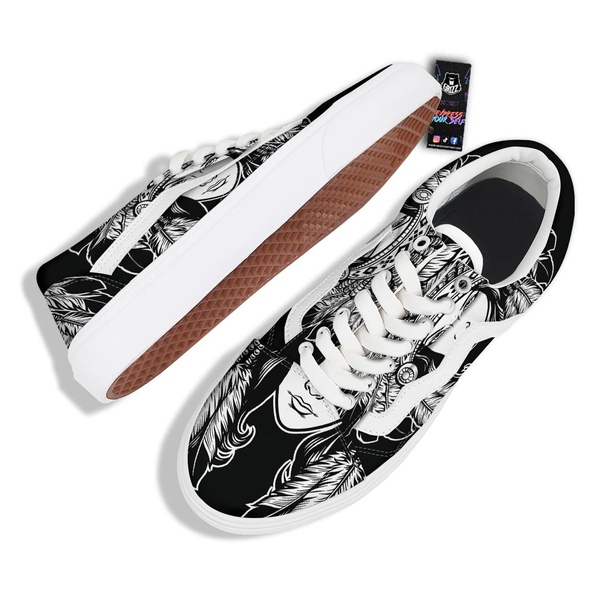 Native Indian Girl Tribal Print Skate Shoes-grizzshop