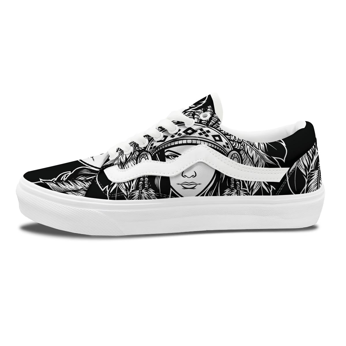Native Indian Girl Tribal Print Skate Shoes-grizzshop