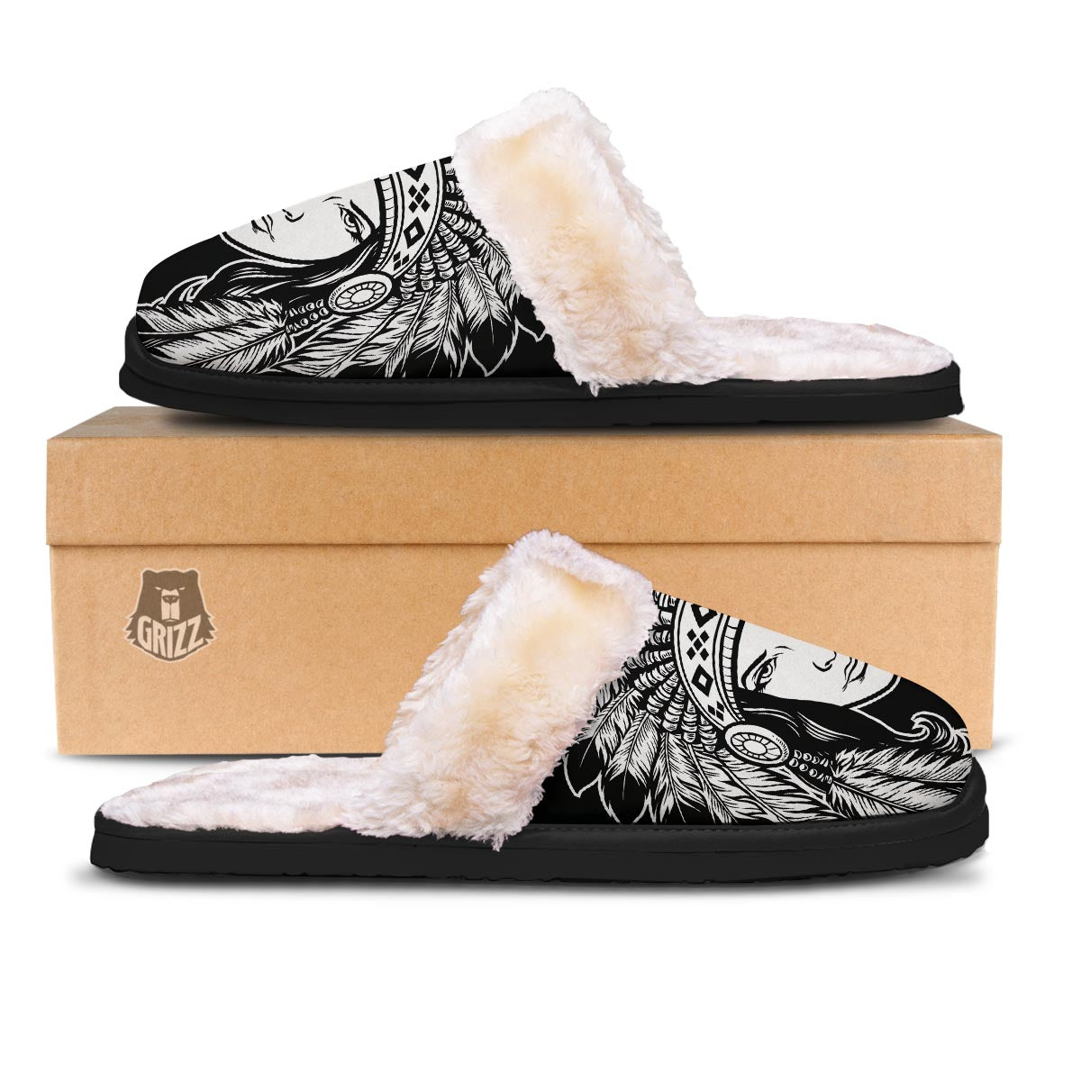 Native Indian Girl Tribal Print Slippers-grizzshop