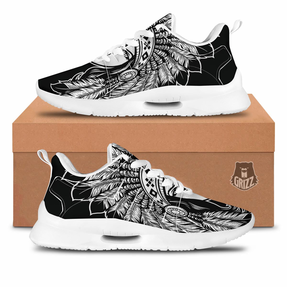 Native Indian Girl Tribal Print Tennis Shoes-grizzshop