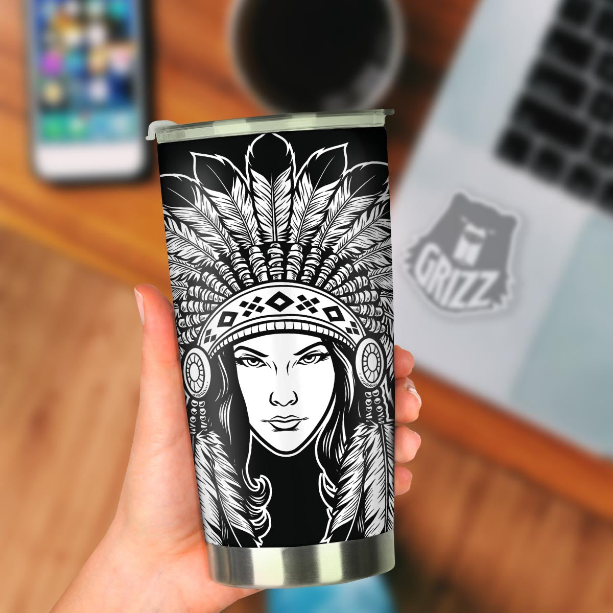 Native Indian Girl Tribal Print Tumbler-grizzshop