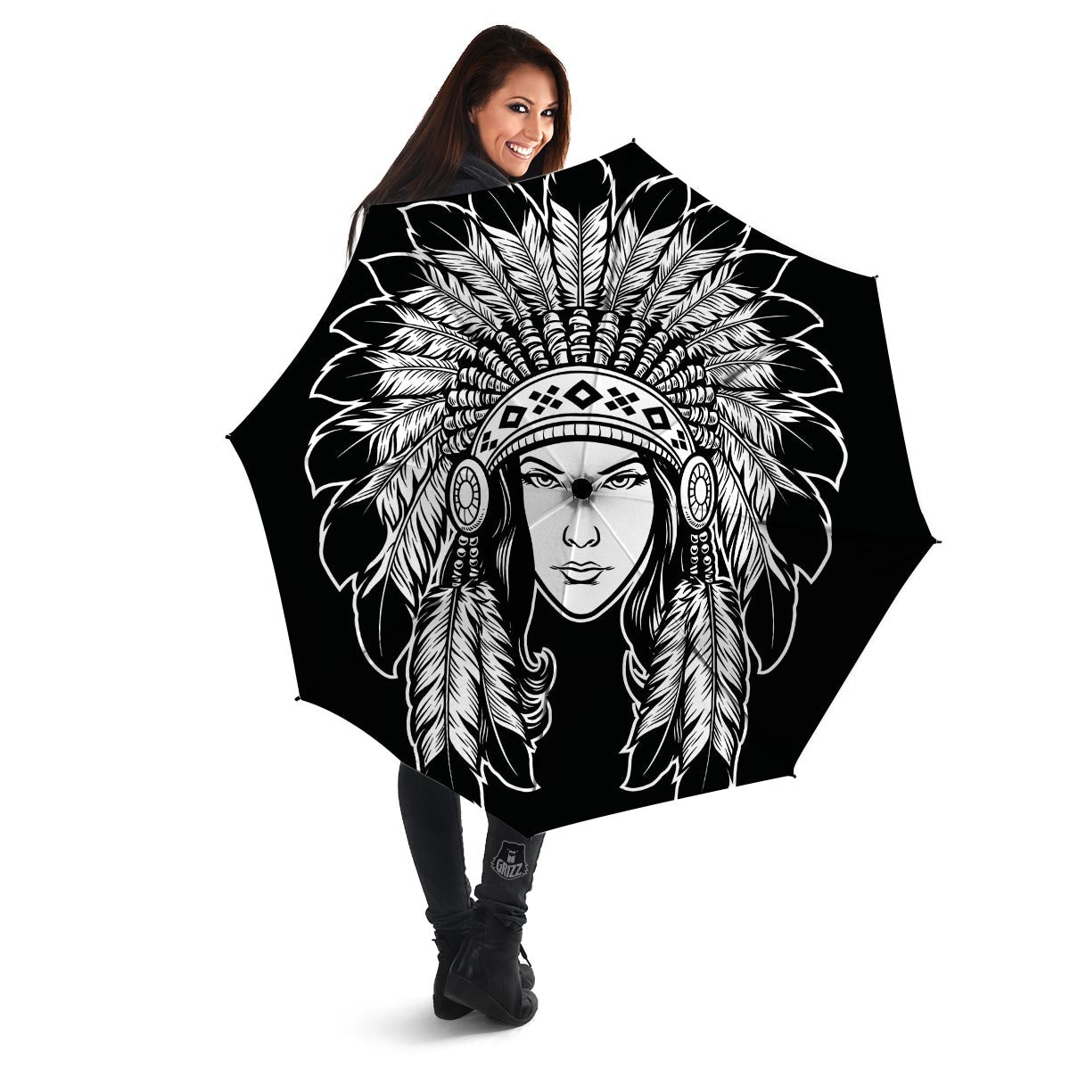 Native Indian Girl Tribal Print Umbrella-grizzshop